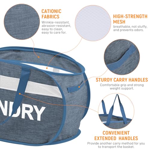 Collapsible Laundry Baskets, Foldable Laundry Basket with Dual Handles, Tear-proof Dirty Clothes Hampers for Laundry, Easy to Carry Pop Up Hamper for Bedroom, Bathroom, Dorm, Laundry Room Blue - color: Blue