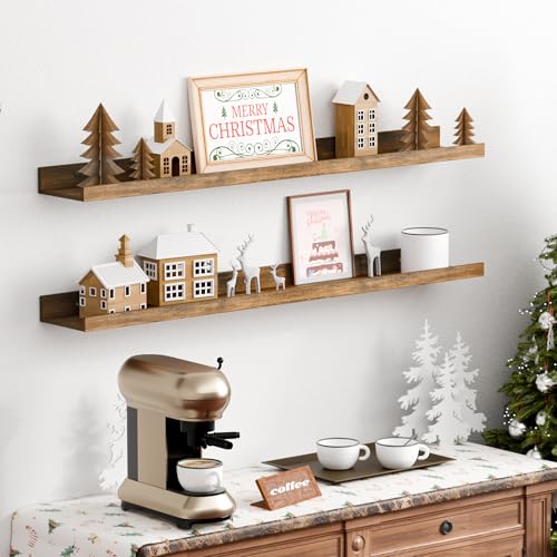 upsimples Floating Shelves for Wall Decor and Storage, Brown, 6Pcs 35.5'' | Wall Mounted Wood Shelves for Living Room, Bedroom, Kitchen, Office, Nursery Room, Coffee Bar Display and Organize - color: Brown, size: 35.5in