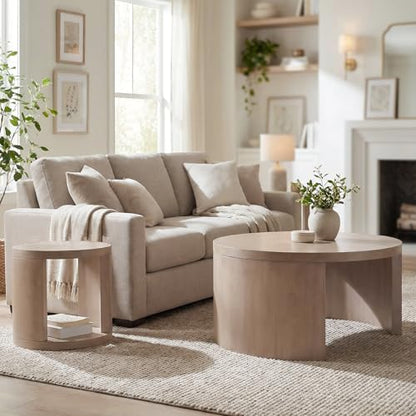 Round Nesting Coffee Table Set of 2, 31.5 & 18 in, Gray | Round coffee tables for living room, 2 in 1 nesting tables, nest or use separately, rounded edges, space-saving design - color: Grey