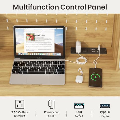Lvifur 31.5" LEDStudy Desk with Hutch,Outlets,Reading Lights | Computer Desk with Charging Station,2 Drawer,Compact Writing Desks,Home Office Desks for Bedroom,Natural - color: Natural