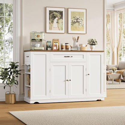 HOSTACK 47" W Kitchen Island Cart with Storage, Rolling Island Table, White | Mobile Kitchen Storage Islands on Wheels with 2 Drawers, Adjustable Shelves, Movable Buffet Cabinet for Dining room - style: White + Rustic Brown