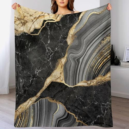 Black Gold Marble Throw Blanket Modern Abstract Art Pattern Soft Lightweight Warm Plush Blankets for Sofa Bedroom 50"x60" - color: Marble-4, size: 50"x60"