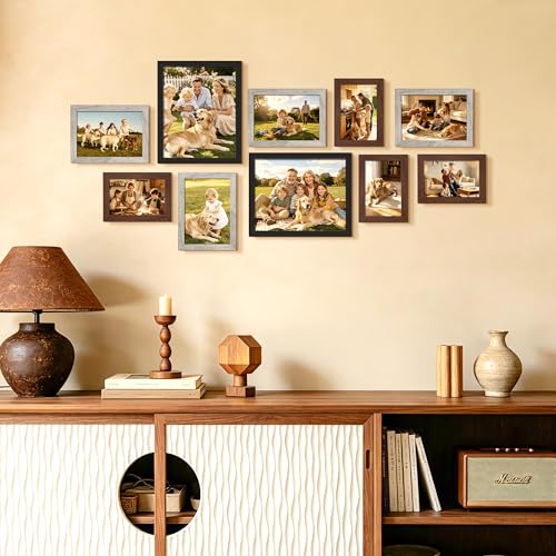 upsimples Picture Frames Set of 10, Including 8x10, 5x7, 4x6 Rustic Frame | Black Brown Gray Multi Picture Frames Collage Wall Decor , Gallery Wall Frame Set, Gift For Christmas, Mothers' day, Wedding - color: Multi