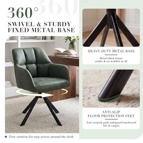 EALSON Comfy Leather Desk Chair Modern Computer Task Chair no Wheels Swivel Accent Chair with Mid Back Arm Chair for Living Room/Bedroom/Home Office, PU Green - color: Green