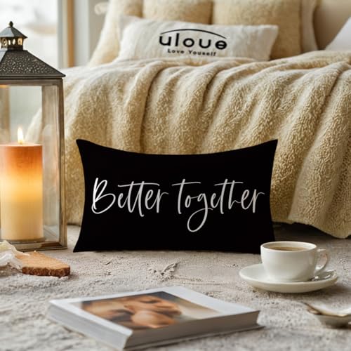 ULOVE LOVE YOURSELF Better Together Lumbar Throw Pillow Cover Romantic Couple Reversible Decorative Pillowcase12''x20'' Double-Sided Print Cushion Cover for Bed/Sofa (Black) - color: Black