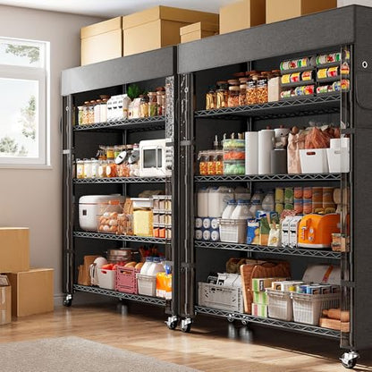 REIBII 72.8"H 5-Tier Heavy Duty Storage Shelving with Cover & Wheels,Pantry | 35''W x 16''D, Waterproof UV-resistant cover, Lockable wheels, Height adjustable, Tool-free assembly, Garage/kitchen/patio - size: 35" W x 16" D x 72.8" H