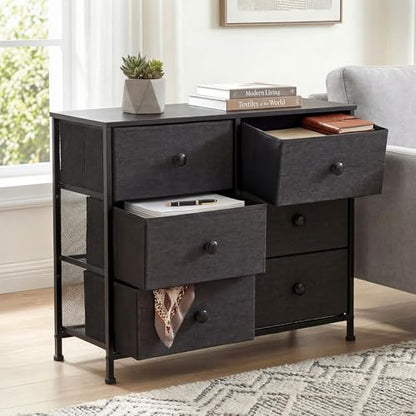 DUHOME 6 Drawer Black Fabric Dresser, Storage Organizer with Wood Top & Steel Frame, Modern Style Storage Cabinets Organization Units for Bedroom, Closet, Hallway, Entryway, Nursery & Living Room