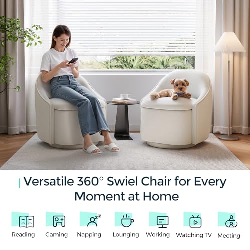 LINSY Swivel Accent Chair with Storage Comfy Chenille Barrel Chairs, Small 360 Swivel Modern Armchair for Living Room Bedroom, Boucle Reading Chair for Study Room (Beige) - color: Beige