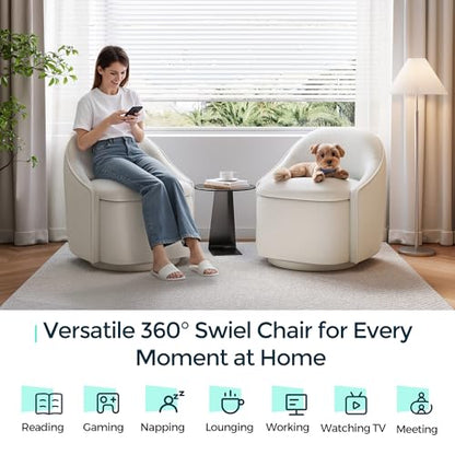 LINSY Swivel Accent Chair with Storage Comfy Chenille Barrel Chairs, Small 360 Swivel Modern Armchair for Living Room Bedroom, Boucle Reading Chair for Study Room (Beige) - color: Beige