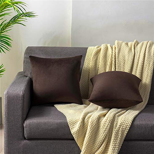Throw Pillow Covers 16x16 Chocolate Brown: Pack of 2 Cozy Soft Velvet Square Modern Luxury Decorative Throw Pillow Cases for Sofa Couch Living Room Bed Home Decor - color: Chocolate Brown, size: 16" x 16" (Pack of 2)