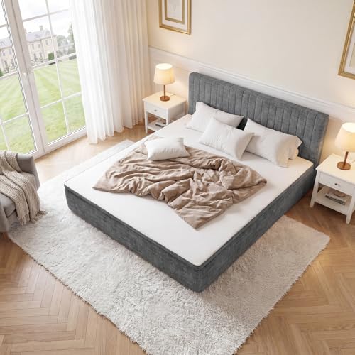 King Compression Bed Boneless Bed Frame with Mattress and Headboard | All-in-One Compression Bed Set No Installation Required Automatic Rebound Ideal for Bedrooms Apartments and Rental Properties - color: Grey, size: King