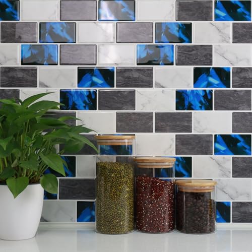 STICKGOO Subway Tile Peel and Stick Backsplash, Thicker Design 12" x 12" Stick on Backsplash Tiles for Kitchen, Bathroom, Wall Tile (10 Sheets, Blue Grey) - color: Blue Grey