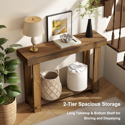 42.5" Solid Wood Console Table for Entryway, Narrow Sofa Table | Farmhouse, with Storage Shelf, Thickened Tabletop and Legs, Skinny Behind Couch Sofa Tablefor Living Room, Hallway, Foyer - size: 42.5"
