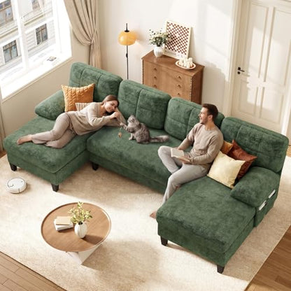 U-Shaped Sectional Couch for Living Room, 112" Sectional Sofa with Chaise | Modern Sofa Deep Seat Couches for Living Room, Apartment, Office, Green - color: Green