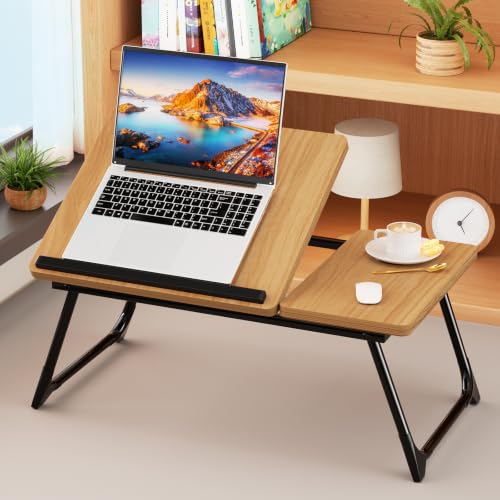 Laptop Bed Desk, 5-Angle Adjustable Bed Laptop Table with Cup Holder | Foldable Laptop Stand for Couch & Sofa, Portable Laptop Tray for Adults Writing Reading Eating, Walnut - color: Wlanut