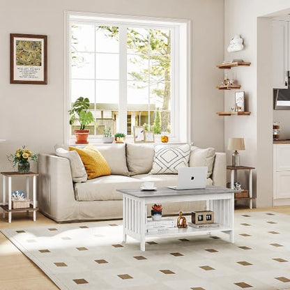 39.4" Farmhouse Coffee Table, Small Coffee Tables for Living Room | Grey, 2 Tier Coffee Table with Storage, Tea Table for Living Room Bedroom Small Space - color: Grey
