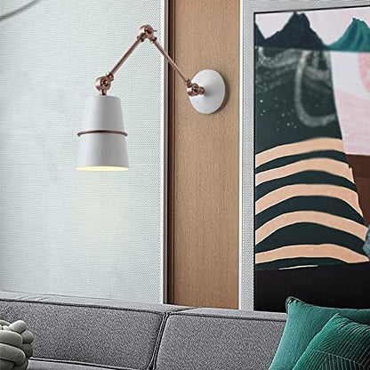 Industrial Adjustable Swing Arm Wall Lantern Modern Metal Foldable Wall Sconce, for Bedroom Bedside House Reading Living Room Hallway Kitchen Loft(White) - color: White
