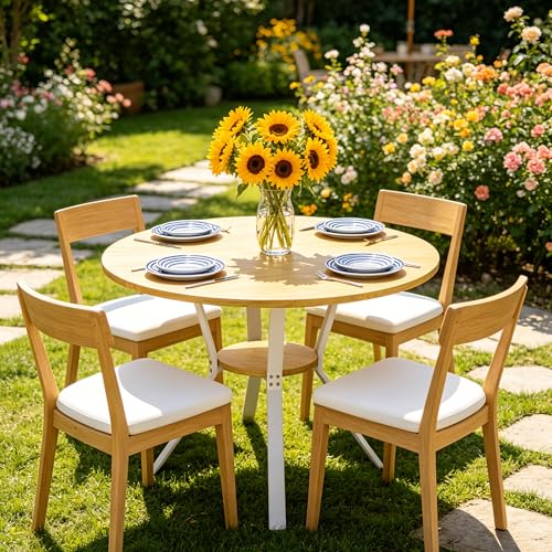 Wildhome Round Dining Table for 2-4, 43 Inch Dining Room Kitchen Table with 1-Tier Storage Shelf, Modern Farmhouse Dinner Furniture with Adjustable feet,Oval Circle(43in-Oak) - color: 43in-air-oak
