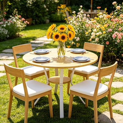 Wildhome Round Dining Table for 2-4, 43 Inch Dining Room Kitchen Table with 1-Tier Storage Shelf, Modern Farmhouse Dinner Furniture with Adjustable feet,Oval Circle(43in-Oak) - color: 43in-air-oak