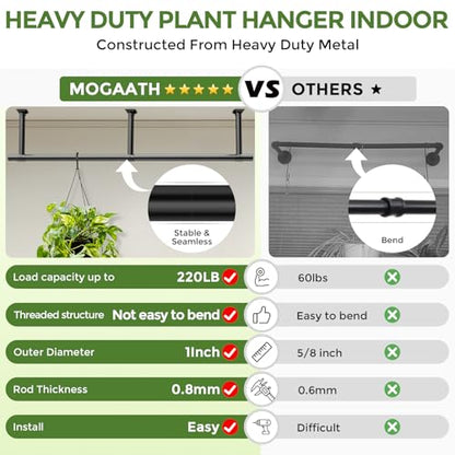 Plant Hanging Rod, 64 Inch Window Plant Hanger for Indoor Plants | Heavy Duty 1 Inch Metal Plant Rod for Window with Square Flange Base, Plant Shelves Wall Planters, Pot Not Included, Black - size: 64 Inch