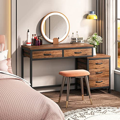 Tribesigns Computer Desk with 5 Drawers, Reversible Home Office Desks | Small Desk with Drawer Cabinet Printer Stand, PC Desk with Storage, Rustic Study Writing Table Workstation for Small Spaces - color: Rustic Brown