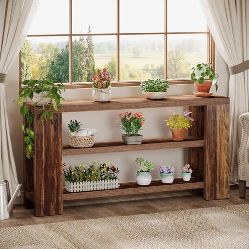 Tribesigns 70.9-Inch Extra Long Console Table with Storage, Narrow Wooden Sofa Table Behind The Couch, Farmhouse 3-Tier Entry Foyer Table for Entryway, Living Room, Hallway, Brown - color: Brown