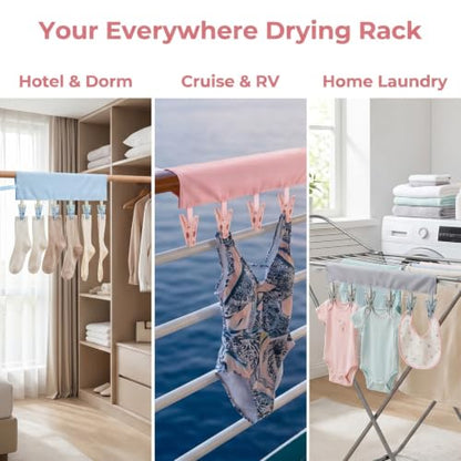 Portable Drying Rack for Travel Hanger with Pins, Folding Travel Hangers with Clips,Works as Hanger for Swimsuit Drying Rack,Sock Drying Rack and Cruise
