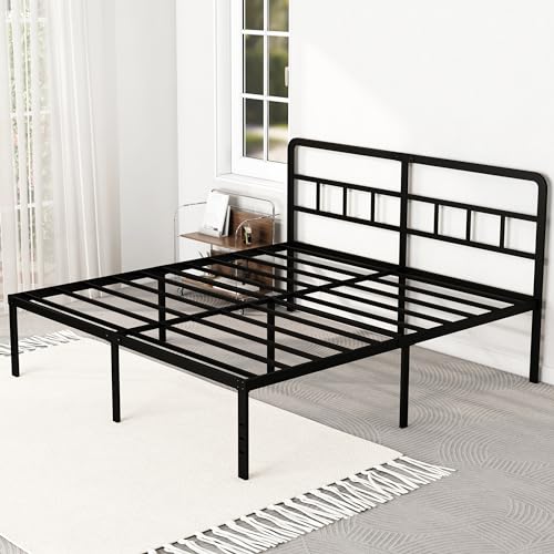 DiaOutro 18 Inch King Bed Frame with Headboard Metal Platform, Black | Heavy Duty Bed For Kids Adults, Steel Slat Supports No Box Spring Needed, Easy Assembly, Noise Free - size: King, style: 18 Inch