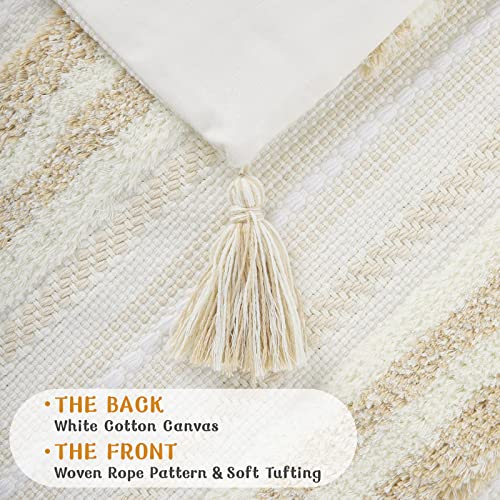 decorUhome Khaki and Cream White Throw Pillow Cover 12x20 Pack of 1 | Decorative Boho Lumbar Accent Pillow Cover Neutral Modern Farmhouse Tufted Textured Pillow Cover for Couch Bed Sofa - color: Khaki and Cream White, size: 20" x 12" (Pack of 1)