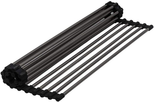 Strictly Sinks Stainless Steel Roll Up Dish Drying Rack – Black 17 Inch Over The Sink Drying Rack Ideal for Workstation Sinks Only – Multipurpose Foldable Kitchen Dish Rack (17-3/8″ x 13″ x 3/8″) - color: Black, size: 17 Inch