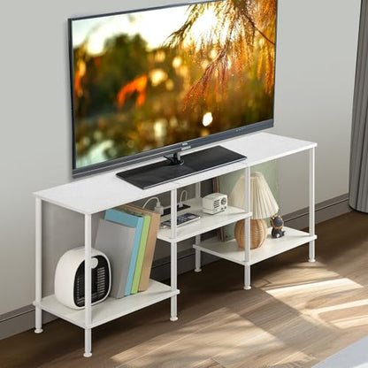 White TV Stand Bedroom with Power Outlets, Small Entertainment Center Stand with Open Storage Shelves for TVs up to 50 Inch, Wood TV Media Console Table with for Living Room, Bedroom - color: White