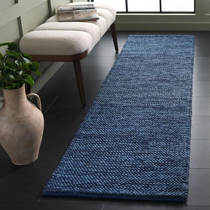 SAFAVIEH Natura Runner Rug 2'3"x7', Wool Knotted Navy & Blue NAT425N - color: Navy/Blue, size: 2'3" x 7' (Runner)