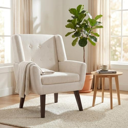 HUIMO Accent Chair for Living Room,Upholstered Button Linen Armchair Chair | Mid Century Modern Tufted Armchair with Fabric,Comfy Arm Chairs for Club Living Room Reading Bedroom,Waiting Room Beige - color: Beige