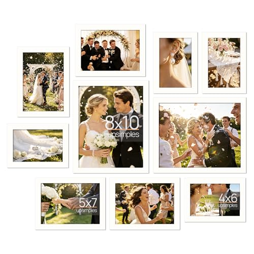 upsimples Picture Frames Set of 10, Including 8x10, 5x7, 4x6 White Frame | Multi Picture Frames Collage Wall Decor, Gallery Wall Frame Set, Gift For Christmas, Mothers' day, Wedding, Dorm, Living Room - color: White