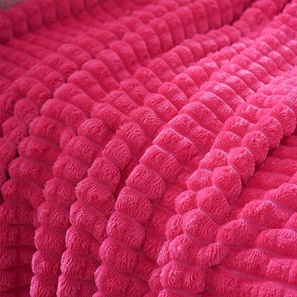 Puncuntex Fleece Throw Blanket Hot Pink 60"×80" with Square Grid Design | Super Soft Plush Cozy Flannel Throw Blanket Luxury for Couch Sofa Chair - color: Hot Pink, size: 60"×80"