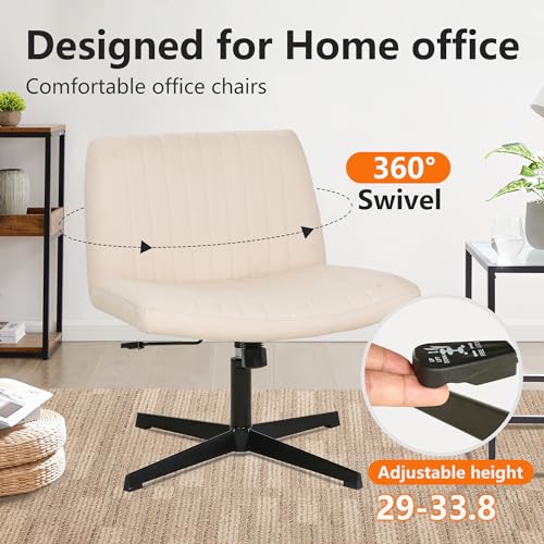 FDW Criss Cross Chair Armless Cross Legged Office Desk Chair Adjustable Swivel Ergonomic Desk Chair No Wheels U Shaped Backrest with Wide Seat Native Sponge Computer Task Vanity Chair for Home Office - color: Beige, style: Without Wheels(2 pcs)
