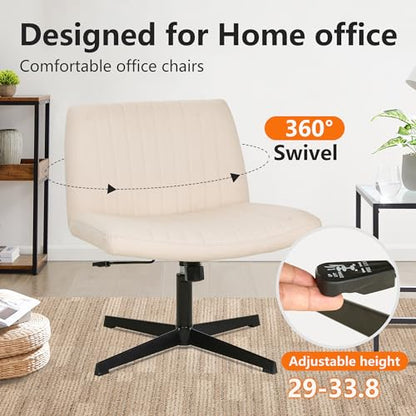 FDW Criss Cross Chair Armless Cross Legged Office Desk Chair Adjustable Swivel Ergonomic Desk Chair No Wheels U Shaped Backrest with Wide Seat Native Sponge Computer Task Vanity Chair for Home Office - color: Beige, style: Without Wheels(2 pcs)