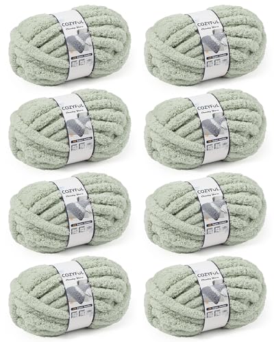 Cozyful Chunky Yarn for Hand Knitting, #9 Thick Jumbo Big Chunky Yarn for Crocheting, Super Chunky Knit Blanket Yarns, Large Chunky Chenille Yarns, 8 Pack (30 yds 8 oz Each Skein), Sage Green - color: Sage Green