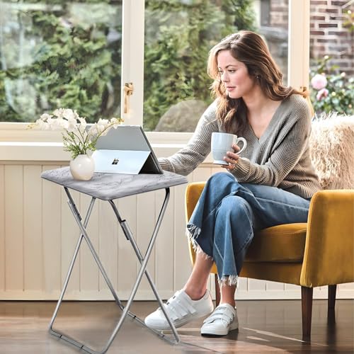 TV Tray Table, Folding Dinner Tray With No Assembly Required, Sturdy Foldable Snack Eating Table for Living Room, 2PCS (White Marble) - color: White Marble, size: 2pcs