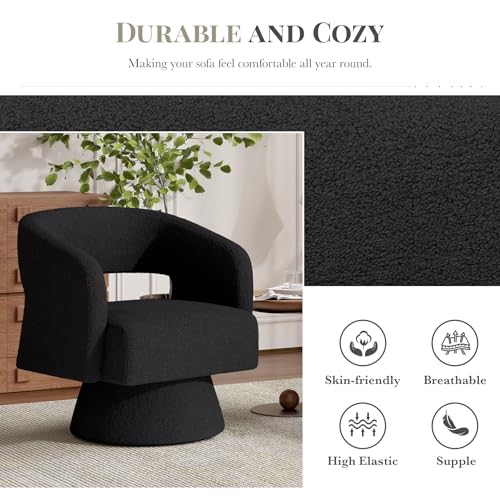 Luxanimarion Swivel Barrel Accent Chair,Oversized Teddy Upholstered Round Swivel Chair,Modern Luxury 360 Degree Living Room Vanity Chair for Bedroom Office,Black,1PCS - color: Black-teddy Fabric, size: Set of 1
