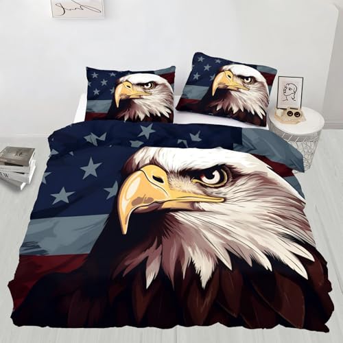 Bald Eagle Duvet Cover Twin, American Comforter Set, Eagle Bedding Sets, 2 Pillowcases, Zipper Closure, Reversible Print Quilts & Bedroom Decor, 68"x86" - color: American Eagle, size: Twin