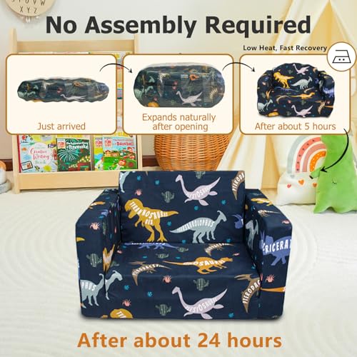Kids Couch, 2-in-1 Kids Fold Out Couch | Convertible Sofa to Lounger for Girls and Boys, Soft Toddler Chairs Comfy 1-3 Years Old, Dinosaur - color: Dinosaur