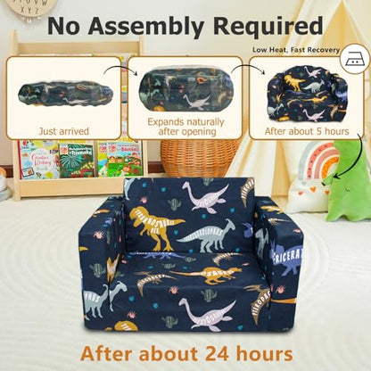 Kids Couch, 2-in-1 Kids Fold Out Couch | Convertible Sofa to Lounger for Girls and Boys, Soft Toddler Chairs Comfy 1-3 Years Old, Dinosaur - color: Dinosaur