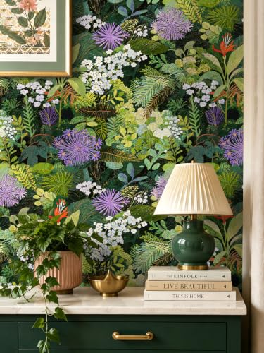 Peel and Stick Wallpaper Floral Renter Friendly Wallpaper | Stick On Removable Boho Leaf Contact Paper Tropical Rainforest Wallpaper for Kitchen Wall Decor,17.5 x 118 in