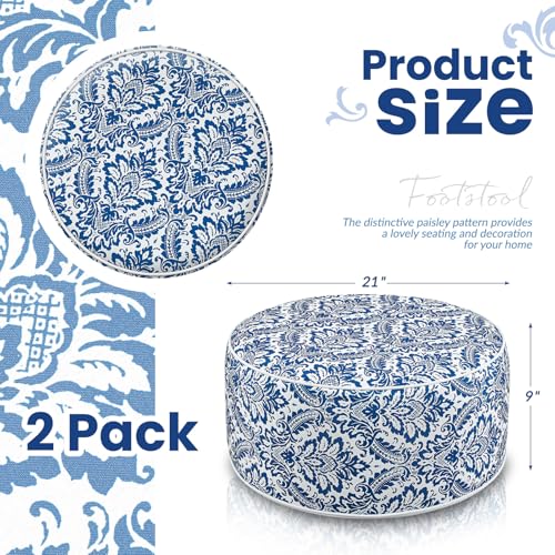 Cinnvoice 2 Pcs Inflatable Outdoor Ottoman Pouf Waterproof Round Footrest with Handle D21 x H9 Inch Indoor Outdoor Portable Footstool for Patio Garden Camping or Home Pool(Retro) - style: Retro