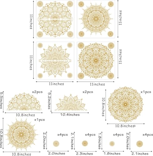 Gold Mandala Wall Stickers Mandala Decals for Windows Modern Wall Art Mural | Headboard vinyl decoration, lotus peel and stick, removable, self adhesive, for bedroom living room yoga room home gym decor - color: Gold-b