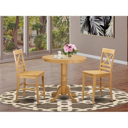East West Furniture JAQU3-OAK-W 3 Piece Counter Height Dining Set for Small Spaces Contains a Round Wooden Table with Pedestal and 2 Kitchen Chairs, 36x36 Inch, Oak - color: Jaqu3-oak-w