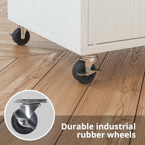 IRONCK Rolling Kitchen Island Cart with Drop-Leaf and Wine Rack, White | Wheels, Drawers, Open Shelves, Adjustable Shelves, and Spacious Drawer Storage - color: White