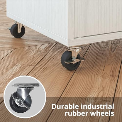 IRONCK Rolling Kitchen Island Cart with Drop-Leaf and Wine Rack, White | Wheels, Drawers, Open Shelves, Adjustable Shelves, and Spacious Drawer Storage - color: White