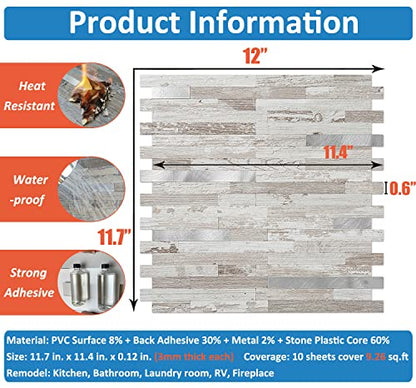 DICOFUN 10-Sheet Peel and Stick Backsplash Tile, Brown Birch PVC Mixed Metal Stick on Backsplash Tiles for Kitchen, 9.4 sq.ft - color: Brown Birch and Metal Silver, size: 10 Sheets, 12’’x12’’x0.12’’